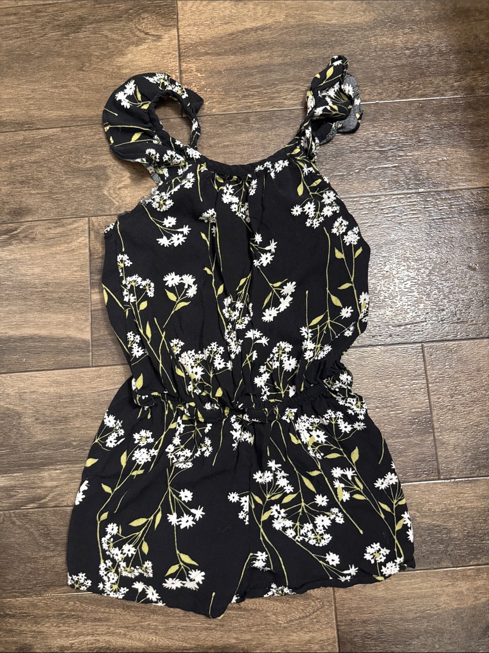 Place Black Floral Dress with White and Green Blooms